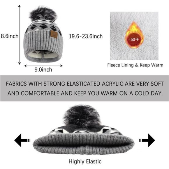 3-in-1 Winter Beanie Hat Scarf Gloves Knitted Set,  Black main image 6
